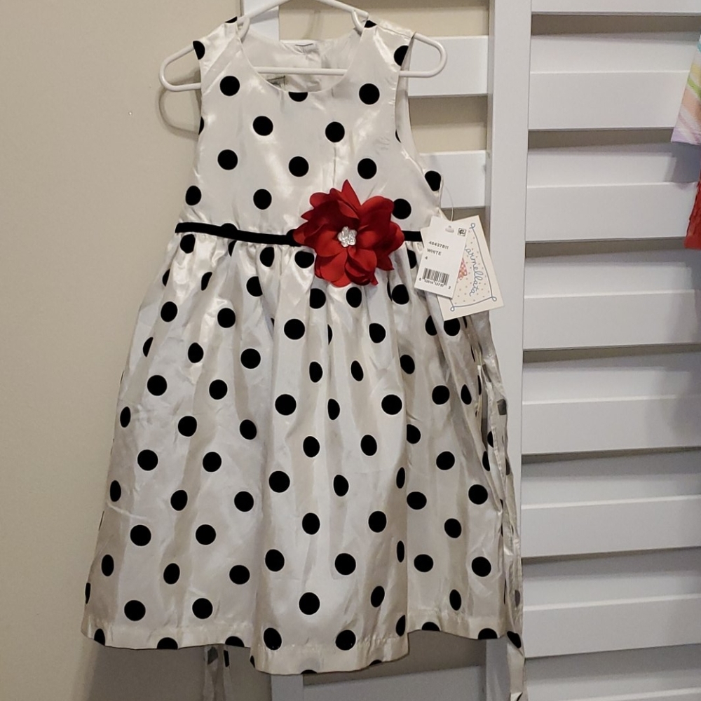 Marmellata Kids ivory dress with velvet polkadots